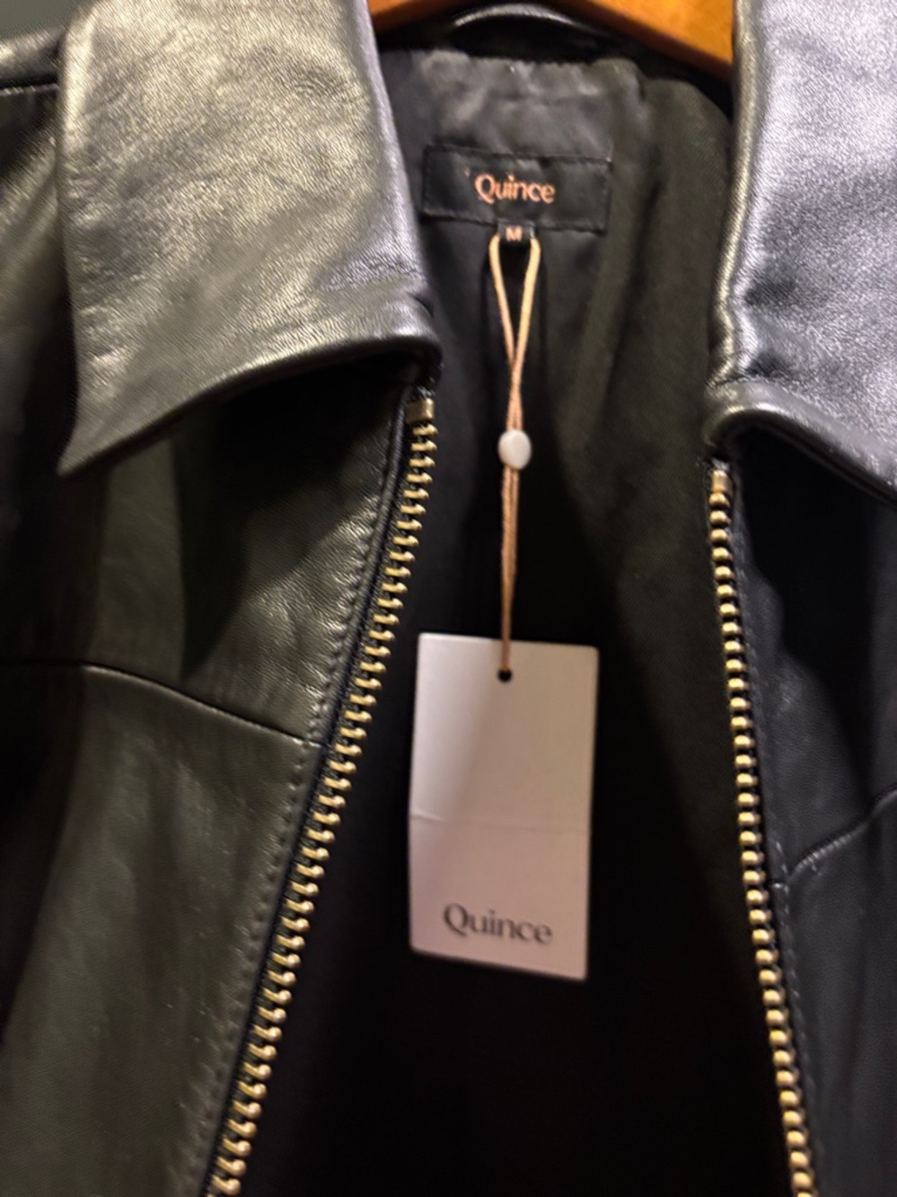 Quince 100% Leather Cropped Zip Front Jacket True Black Medium - Picture 9 of 11